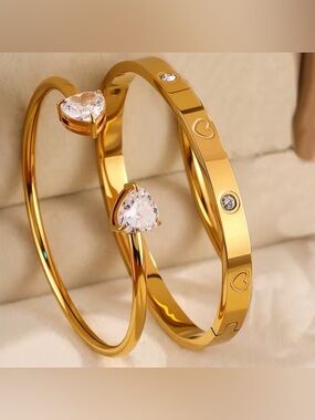 Macy's Gold-Tone Heart & Crystal Bangle Set